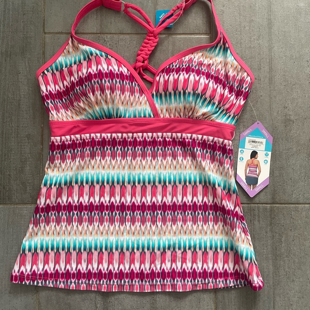 Free Country Pink Teal Patterned Tankini Swim Top